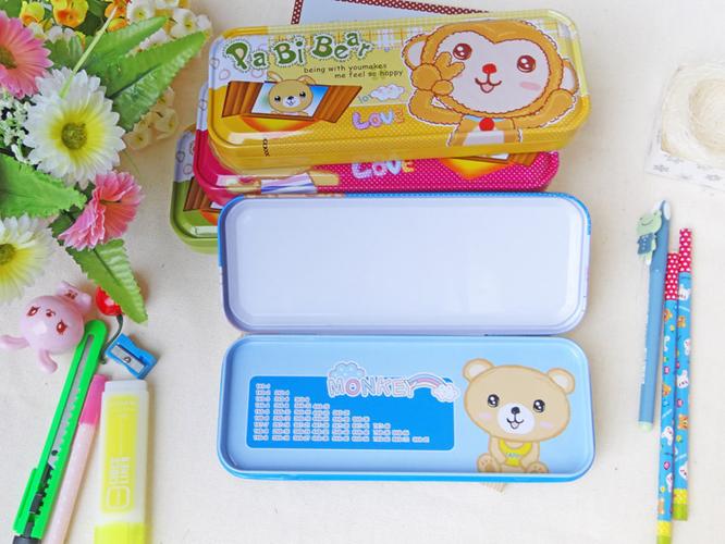 学生文具用品 可爱卡通创意铅笔盒 双层铁文具盒 厂家批发
